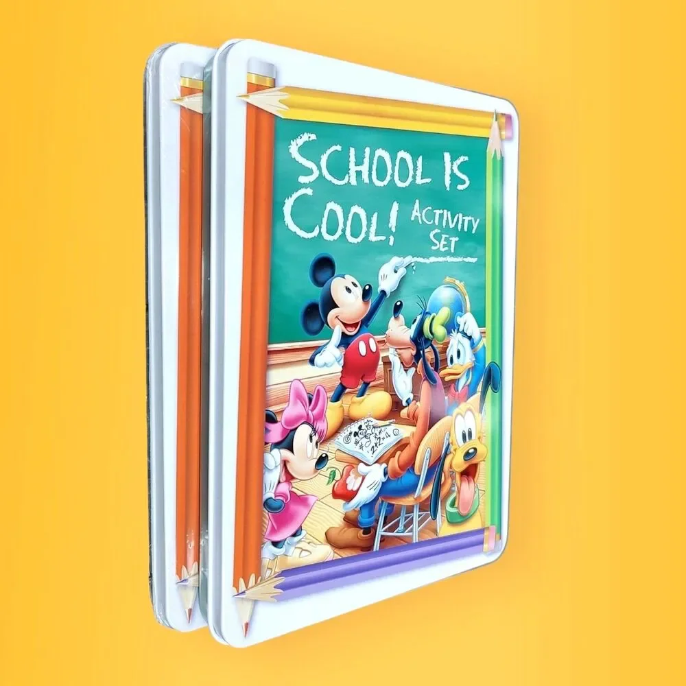 Set of 2 New Disney Mickey Mouse & Friends School is Cool Activity Pencil Tins